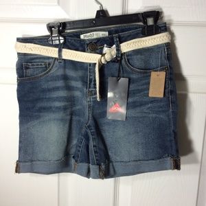 Girls Mudd Jeans Belted Denim Midi Shorts